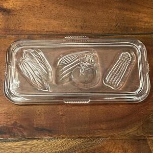 Vintage Clear Federal Glass Refrigerator Dish lid 8" Embossed Vegetables Tomato